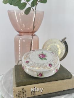 40s Schumann Germany Porcelain Rose Powder Trinket Jewelry Box