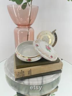 40s Schumann Germany Porcelain Rose Powder Trinket Jewelry Box