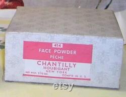 40s Vintage NEW CHANTILLY Face Powder Box by HOUBIGANT, Paris Shabby French Pink Lace Vanity Box 50s Makeup Cosmetics Boudoir Decor Gift Her