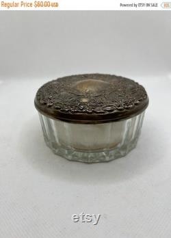50 OFF International Silver Company Mirrored Crystal Powder Jar withBuff and Goldplated Cover