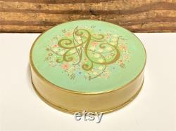 60's Avon Powder Pak Powder Box, Natural Rachel Rose, Vintage Vanity Decor, Green, Pink and Gold Powder Box