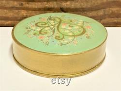 60's Avon Powder Pak Powder Box, Natural Rachel Rose, Vintage Vanity Decor, Green, Pink and Gold Powder Box