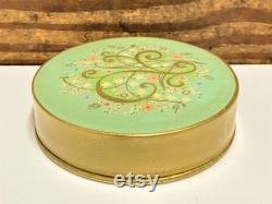 60's Avon Powder Pak Powder Box, Natural Rachel Rose, Vintage Vanity Decor, Green, Pink and Gold Powder Box