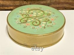 60's Avon Powder Pak Powder Box, Natural Rachel Rose, Vintage Vanity Decor, Green, Pink and Gold Powder Box