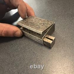 800 Silver Compact Rococo Style Etched Powder Trinket Box Push In Liptube WithPuff