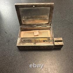800 Silver Compact Rococo Style Etched Powder Trinket Box Push In Liptube WithPuff