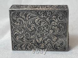 800 Silver Compact Rococo Style Etched Powder Trinket Box Push In Liptube WithPuff