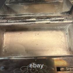 800 Silver Compact Rococo Style Etched Powder Trinket Box Push In Liptube WithPuff