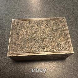 800 Silver Compact Rococo Style Etched Powder Trinket Box Push In Liptube WithPuff