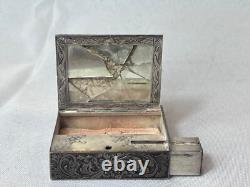 800 Silver Compact Rococo Style Etched Powder Trinket Box Push In Liptube WithPuff