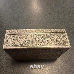 800 Silver Compact Rococo Style Etched Powder Trinket Box Push In Liptube WithPuff