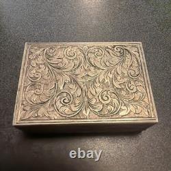 800 Silver Compact Rococo Style Etched Powder Trinket Box Push In Liptube WithPuff