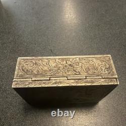800 Silver Compact Rococo Style Etched Powder Trinket Box Push In Liptube WithPuff
