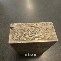 800 Silver Compact Rococo Style Etched Powder Trinket Box Push In Liptube WithPuff