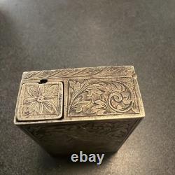 800 Silver Compact Rococo Style Etched Powder Trinket Box Push In Liptube WithPuff