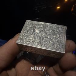 800 Silver Compact Rococo Style Etched Powder Trinket Box Push In Liptube WithPuff