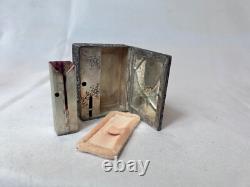 800 Silver Compact Rococo Style Etched Powder Trinket Box Push In Liptube WithPuff