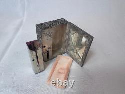 800 Silver Compact Rococo Style Etched Powder Trinket Box Push In Liptube WithPuff