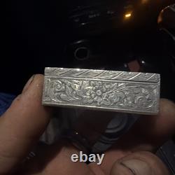 800 Silver Compact Rococo Style Etched Powder Trinket Box Push In Liptube WithPuff