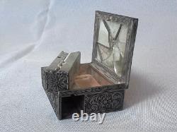 800 Silver Compact Rococo Style Etched Powder Trinket Box Push In Liptube WithPuff