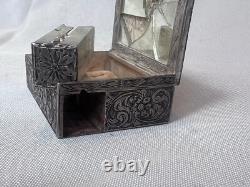 800 Silver Compact Rococo Style Etched Powder Trinket Box Push In Liptube WithPuff