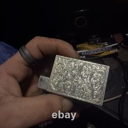 800 Silver Compact Rococo Style Etched Powder Trinket Box Push In Liptube WithPuff