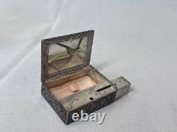 800 Silver Compact Rococo Style Etched Powder Trinket Box Push In Liptube WithPuff