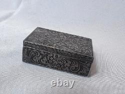 800 Silver Compact Rococo Style Etched Powder Trinket Box Push In Liptube WithPuff
