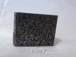 800 Silver Compact Rococo Style Etched Powder Trinket Box Push In Liptube WithPuff