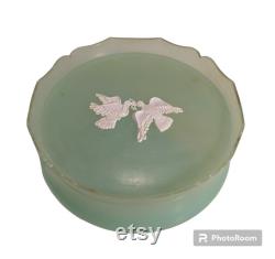 AVON Plastic Green Empty Rapture Beauty Dust Powder Box White Doves Made in USA