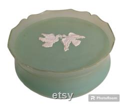 AVON Plastic Green Empty Rapture Beauty Dust Powder Box White Doves Made in USA
