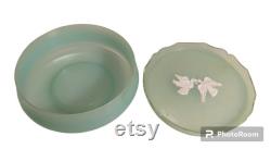 AVON Plastic Green Empty Rapture Beauty Dust Powder Box White Doves Made in USA