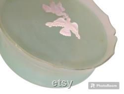 AVON Plastic Green Empty Rapture Beauty Dust Powder Box White Doves Made in USA