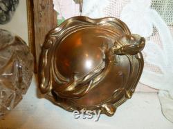 A Large And Beautiful Art Nouveau Or Art Nouveau Style Dresser Jar Vanity Jar Powder Jar Powder Box Detailed Glass And Metal Lid