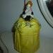 A Wonderful Vintage Fancy Lady Powder Box Powder Jar Made In Japan Lovely Bright Yellow And Black Dress Pink Rose Accents