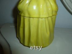 A Wonderful Vintage Fancy Lady Powder Box Powder Jar Made In Japan Lovely Bright Yellow And Black Dress Pink Rose Accents
