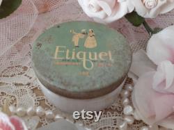 Adorable Vintage Etiquet Cream Metal Glass Vanity Box