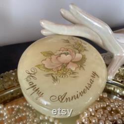 Alabaster jewelry box powder jar jewelry storage trinket Happy Anniversary souvenir gift