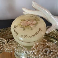 Alabaster jewelry box powder jar jewelry storage trinket Happy Anniversary souvenir gift