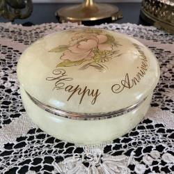 Alabaster jewelry box powder jar jewelry storage trinket Happy Anniversary souvenir gift