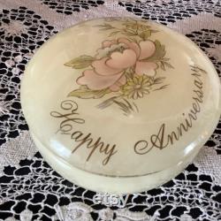 Alabaster jewelry box powder jar jewelry storage trinket Happy Anniversary souvenir gift