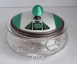 Amazing British 1935 Albert Carter Sterling Silver and Enamel Topped Powder Jar