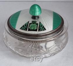 Amazing British 1935 Albert Carter Sterling Silver and Enamel Topped Powder Jar