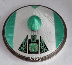 Amazing British 1935 Albert Carter Sterling Silver and Enamel Topped Powder Jar