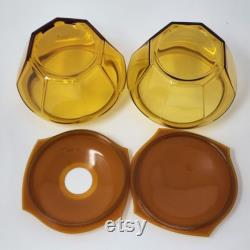 Amber Glass Powder Box and Hair Receiver Acwalite Celluloid Pyralin Lid VTG