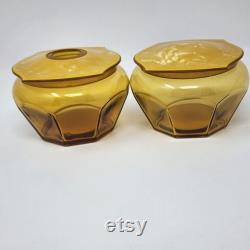 Amber Glass Powder Box and Hair Receiver Acwalite Celluloid Pyralin Lid VTG