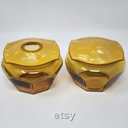 Amber Glass Powder Box and Hair Receiver Acwalite Celluloid Pyralin Lid VTG