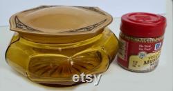 Amber Glass Vanity Powder Dresser Jar Trinket Box Celluloid or Bakelite Lid