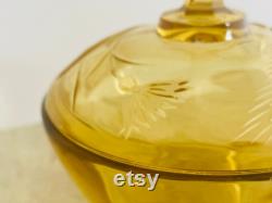 Amber glass trinket or powder pot poppy, cornflower and wheat design