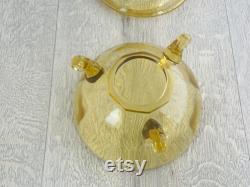 Amber glass trinket or powder pot poppy, cornflower and wheat design